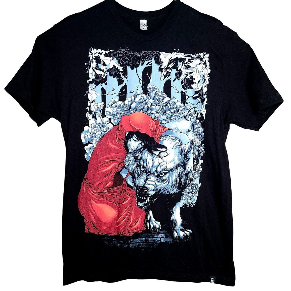 Design By Hümans DBH Red Riding Hood Big Bad Wolf Graphic Tee Shirt Sz LG